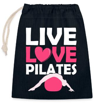 Live Love Pilates Exercice Fitness - Sac cadeau en coton avec cordon (25 x 30 cm) - bleu marine - Devant