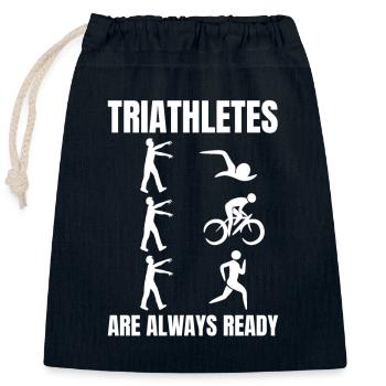 Blague de triathlète - Sac cadeau en coton avec cordon (25 x 30 cm) - bleu marine - Devant