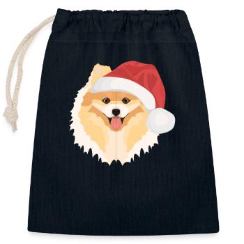 Zwergspitz Joyeux Noël - Sac cadeau en coton avec cordon (25 x 30 cm) - bleu marine - Devant
