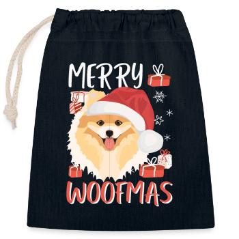 Zwergspitz Joyeux Noël - Sac cadeau en coton avec cordon (25 x 30 cm) - bleu marine - Devant