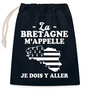 La bretagne m'appelle humour breton homme - Sac cadeau en coton avec cordon (25 x 30 cm) - bleu marine - Devant
