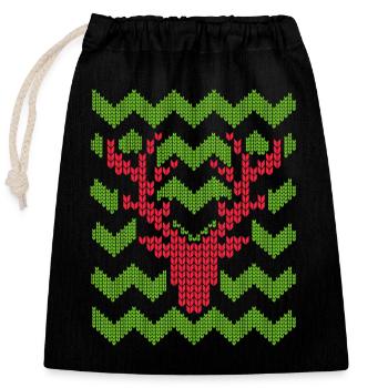 Rentier Weihnachten Strickmuster gestricktes Motiv - Verschließbarer Geschenkbeutel aus Baumwolle (25x30cm) - Schwarz - Vorne