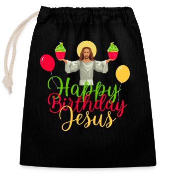 Happy Birthday Jesus - Closable cotton gift bag (25x30cm) - black - Front