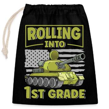 Retour dans le drapeau américain du char drôle de 1ère année - Sac cadeau en coton avec cordon (25 x 30 cm) - noir - Devant