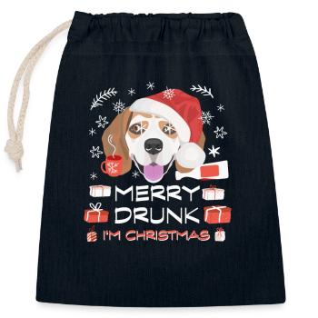 Beagle Weihnachtsmarkt - Verschließbarer Geschenkbeutel aus Baumwolle (25x30cm) - Navy - Vorne