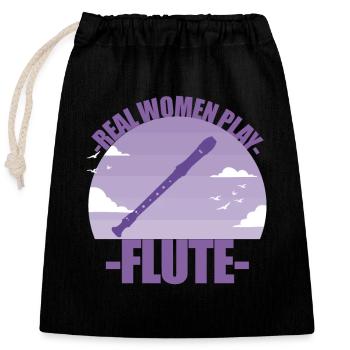 Flûte Instrument Musicien Fille Cadeau - Sac cadeau en coton avec cordon (25 x 30 cm) - noir - Devant