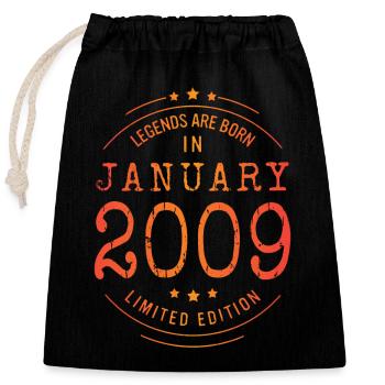 Geburtstag Januar 2009 Limited Edition Vintage - Verschließbarer Geschenkbeutel aus Baumwolle (25x30cm) - Schwarz - Vorne