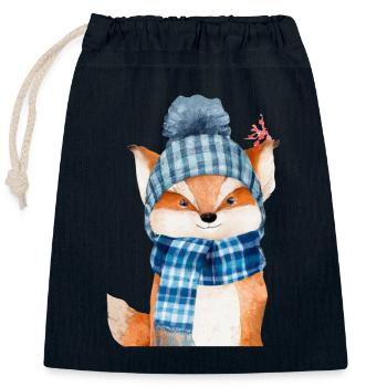 Renard d’hiver - Sac cadeau en coton avec cordon (25 x 30 cm) - bleu marine - Devant
