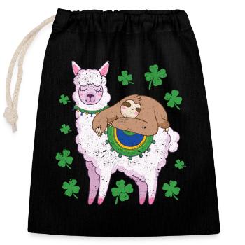 Funny Irish Sloth Llama Clover St Pat - Closable cotton gift bag (25x30cm) - black - Front