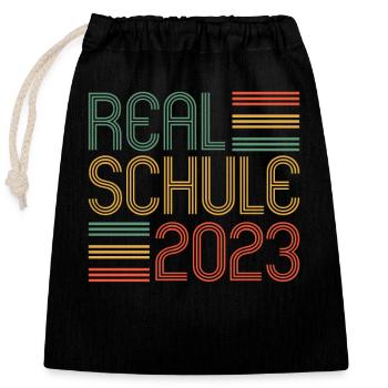 Realschule bestanden Realschulabschluss 2023 - Verschließbarer Geschenkbeutel aus Baumwolle (25x30cm) - Schwarz - Vorne