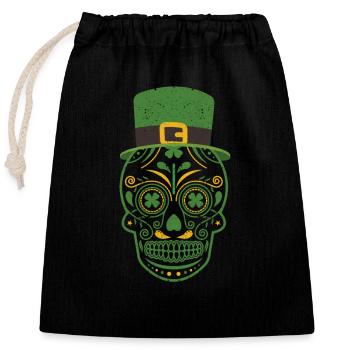 Crâne en sucre Saint-Patrick Jour de la chance morte - Sac cadeau en coton avec cordon (25 x 30 cm) - noir - Devant