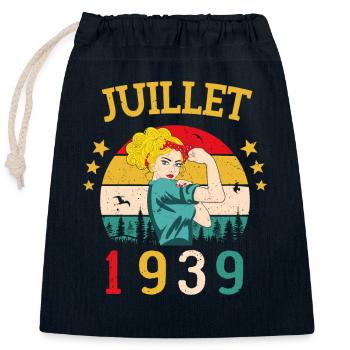 Juillet 1939 Anniversaire Vintage Happy Birthday - Sac cadeau en coton avec cordon (25 x 30 cm) - bleu marine - Devant