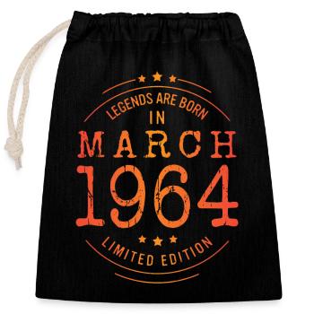 Geburtstag März 1964 Limited Edition Vintage - Verschließbarer Geschenkbeutel aus Baumwolle (25x30cm) - Schwarz - Vorne