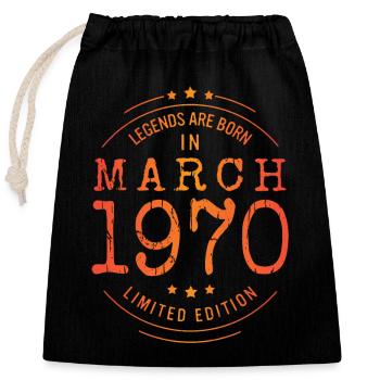 Geburtstag März 1970 Limited Edition Vintage - Verschließbarer Geschenkbeutel aus Baumwolle (25x30cm) - Schwarz - Vorne