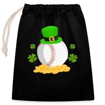 Lucky Baseball Leprechaun Hat Heap Golden Coin - Closable cotton gift bag (25x30cm) - black - Front