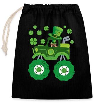 Leprechaun Monster Truck Pugs St Patrick's Day - Closable cotton gift bag (25x30cm) - black - Front