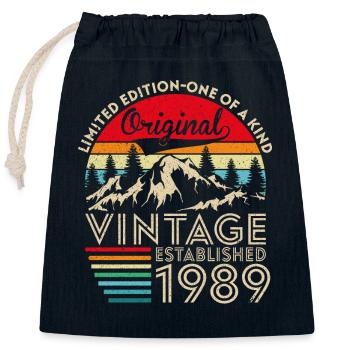 Original vintage established in 1989 anniversary - Closable cotton gift bag (25x30cm) - navy - Front