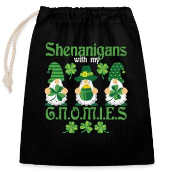St. Patrick's Day Gnome Shamrock Shenanigans with - Closable cotton gift bag (25x30cm) - black - Front