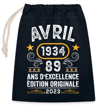 Anniversaire Vintage Idée Cadeau Avril 1934 89 - Sac cadeau en coton avec cordon (25 x 30 cm) - bleu marine - Devant