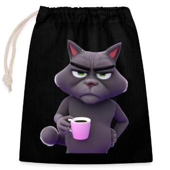 Cat in a bad mood morning grouch - Closable cotton gift bag (25x30cm) - black - Front