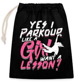 Parkour Girl Freerunning Runner Back Flip Jumping - Closable cotton gift bag (25x30cm) - black - Front