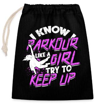 Parkour Girl Freerunning Runner Back Flip Jumping - Closable cotton gift bag (25x30cm) - black - Front