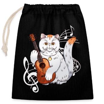 Cat Playing Acoustic Guitar Musician Guitarist - Closable cotton gift bag (25x30cm) - black - Front
