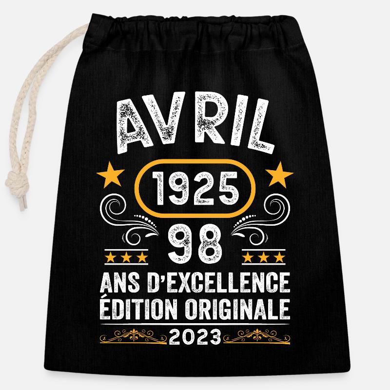 Anniversaire Vintage Idée Cadeau Avril 1925 98 - Sac cadeau en coton avec cordon (25 x 30 cm) - noir