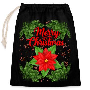 Tannenzweige, Weihnachtsstern, Weihnachts-Motiv - Verschließbarer Geschenkbeutel aus Baumwolle (25x30cm) - Schwarz - Vorne