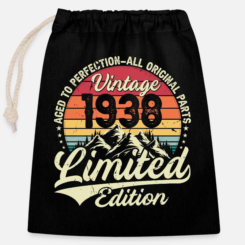 Cadeau D'anniversaire Vintage 1938 Édition Limitée - Sac cadeau en coton avec cordon (25 x 30 cm) - noir