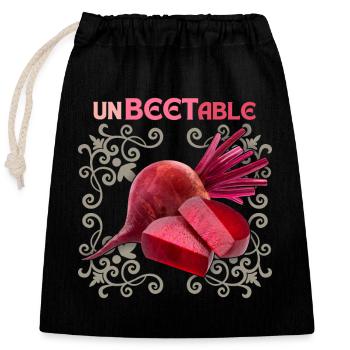 Beetroot, funny saying, Unbeetable - Closable cotton gift bag (25x30cm) - black - Front