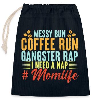 Messy bun coffee run - Closable cotton gift bag (25x30cm) - navy - Front