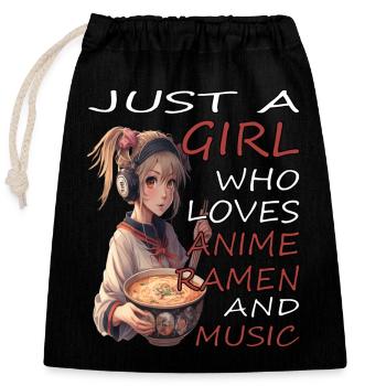 Girl liebt Anime Ramen und Musik - Verschließbarer Geschenkbeutel aus Baumwolle (25x30cm) - Schwarz - Vorne