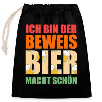 Ich Bin Der Beweis Bier Macht Schön - Verschließbarer Geschenkbeutel aus Baumwolle (25x30cm) - Schwarz - Vorne