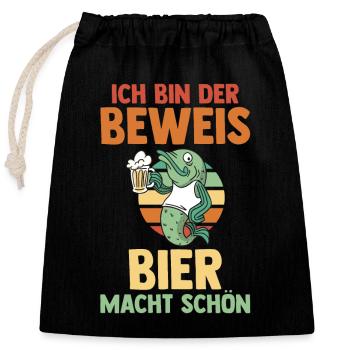 Ich Bin Der Beweis Bier Macht Schön - Verschließbarer Geschenkbeutel aus Baumwolle (25x30cm) - Schwarz - Vorne