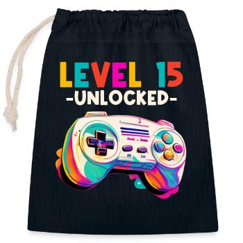 Level 15 Jahre Gaming 15er 15 Geburtstag - Verschließbarer Geschenkbeutel aus Baumwolle (25x30cm) - Navy - Vorne