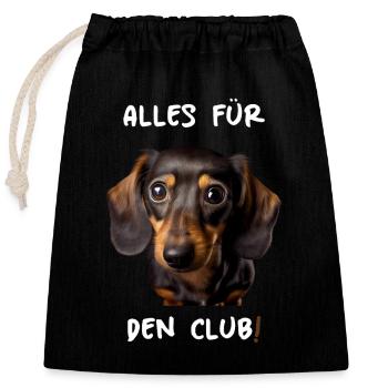 Süßer Dackel - Alles für den Club! - Verschließbarer Geschenkbeutel aus Baumwolle (25x30cm) - Schwarz - Vorne