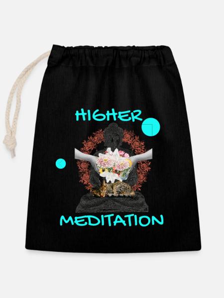 Höheres Meditation-Buddha mit Blumen - Verschließbarer Geschenkbeutel aus Baumwolle (25x30cm) - Schwarz