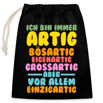 Ich Bin Immer Artig - Verschließbarer Geschenkbeutel aus Baumwolle (25x30cm) - Schwarz - Vorne