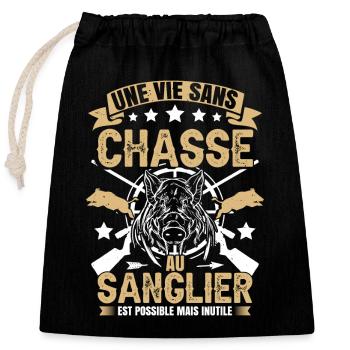Sanglier Chasse Chasseur Humoristique - Sac cadeau en coton avec cordon (25 x 30 cm) - noir - Devant
