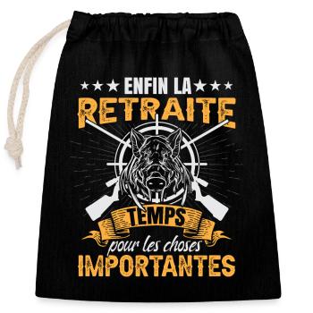 Amusant Chasse au Sanglier Chasseur humoristique - Sac cadeau en coton avec cordon (25 x 30 cm) - noir - Devant