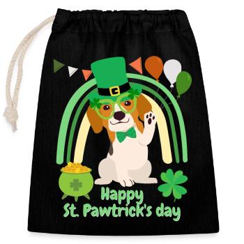 Fun Beagle Hund St. Patrick's Day Irish Green Paddy - Verschließbarer Geschenkbeutel aus Baumwolle (25x30cm) - Schwarz - Vorne