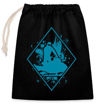 Snow swirls around the snowmobile - Closable cotton gift bag (25x30cm) - black - Front