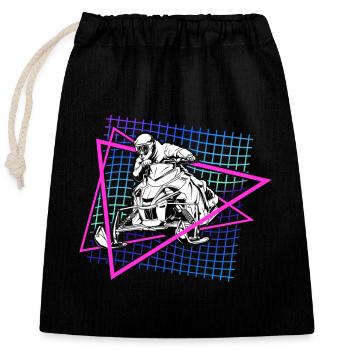 Retrowave Snowmobile - Closable cotton gift bag (25x30cm) - black - Front