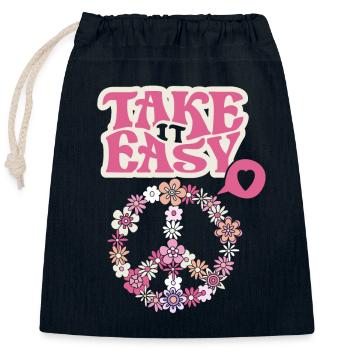 Symbole de paix avec Flowers Take-it-Easy Groovy Style - Sac cadeau en coton avec cordon (25 x 30 cm) - bleu marine - Devant