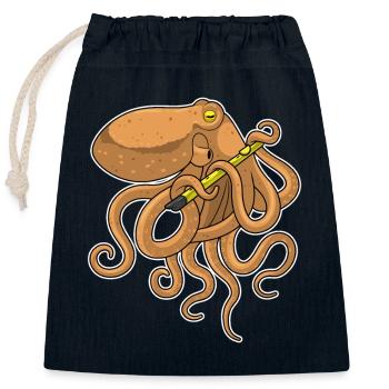 Octopus Musicien Flûte Musique - Sac cadeau en coton avec cordon (25 x 30 cm) - bleu marine - Devant