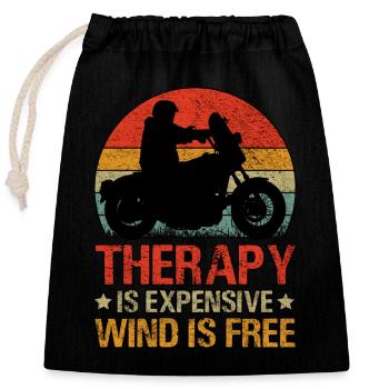 Therapie ist teuer Wind ist kostenlos Motorrad - Verschließbarer Geschenkbeutel aus Baumwolle (25x30cm) - Schwarz - Vorne