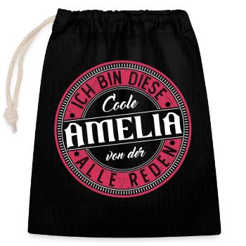 Amelia Geschenkidee Geschenk Geburtstag - Verschließbarer Geschenkbeutel aus Baumwolle (25x30cm) - Schwarz - Vorne
