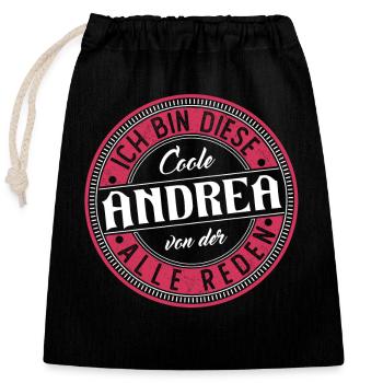 Andrea Geschenkidee Geschenk Geburtstag - Verschließbarer Geschenkbeutel aus Baumwolle (25x30cm) - Schwarz - Vorne
