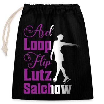 Axel Loop Flip Lutz Salchow Patineur artistique Patinage - Sac cadeau en coton avec cordon (25 x 30 cm) - noir - Devant